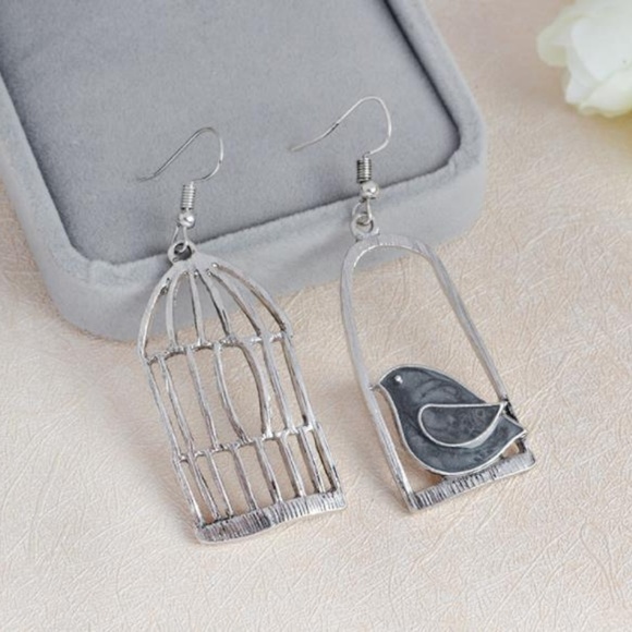 Jewelry - NEW cute bird and cage earrings